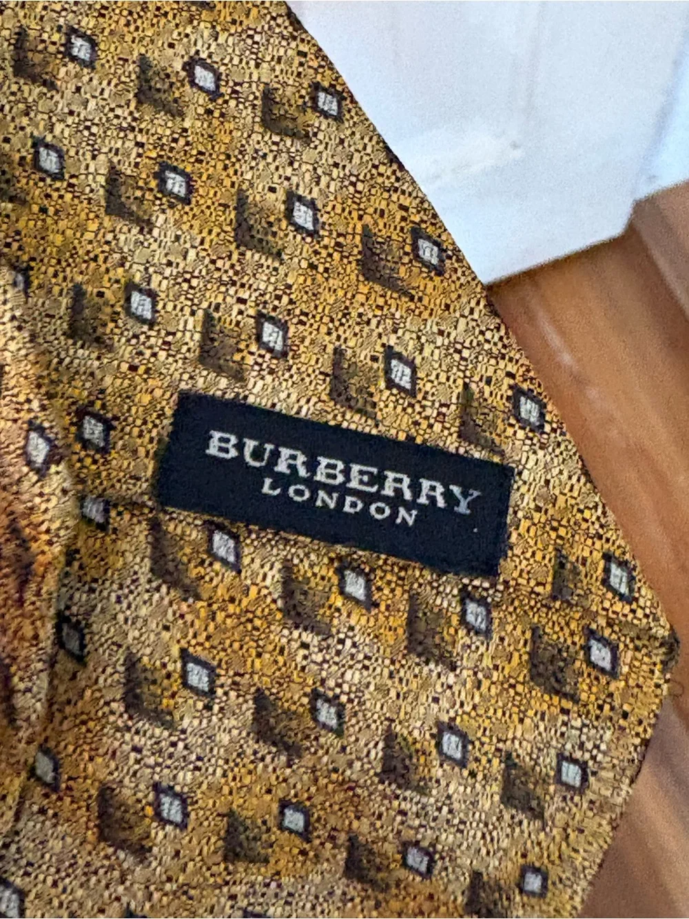Burberry Gold and Brown Geometric Silk Tie